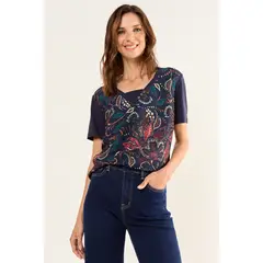 MA GRIFFE - Polera Estampada Doble Tela Mujer Azul Magriffe