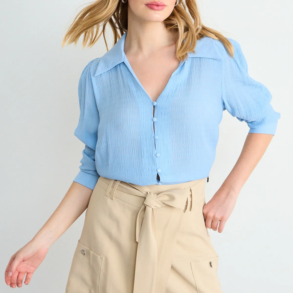 IO - Blusa Lisa Mujer Celeste Io