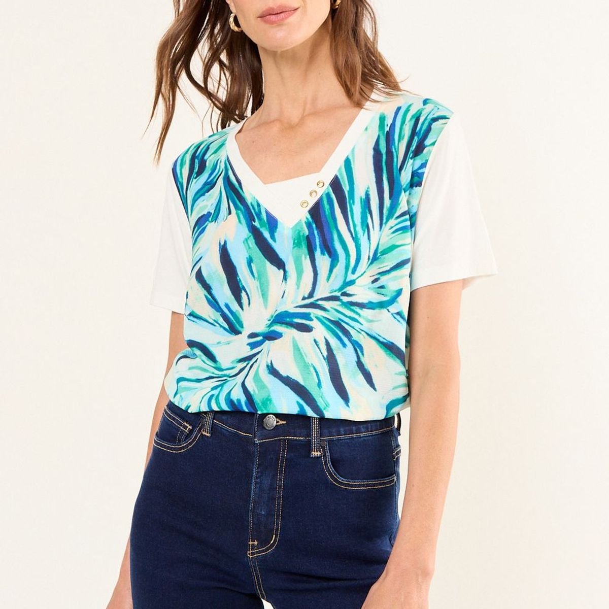 MA GRIFFE - Polera Estampada Doble Tela Mujer Crudo Magriffe