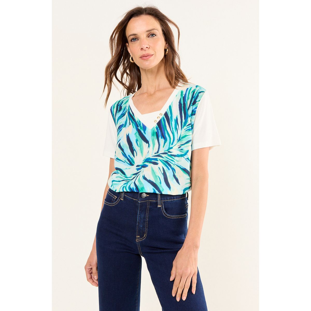 MA GRIFFE - Polera Estampada Doble Tela Mujer Crudo Magriffe