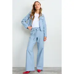 IO - Pantalon Liso Mujer Celeste