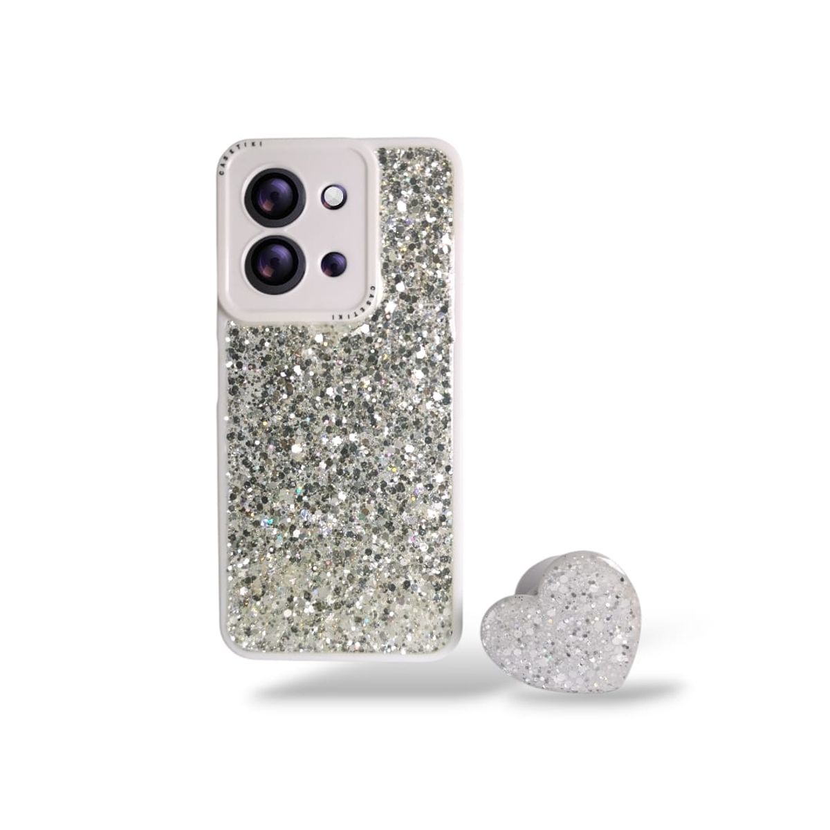 GENERICO - CARCASA PARA XIAOMI REDMI 15C GLITTER BRILLO BLANCO CON POP SOCKET