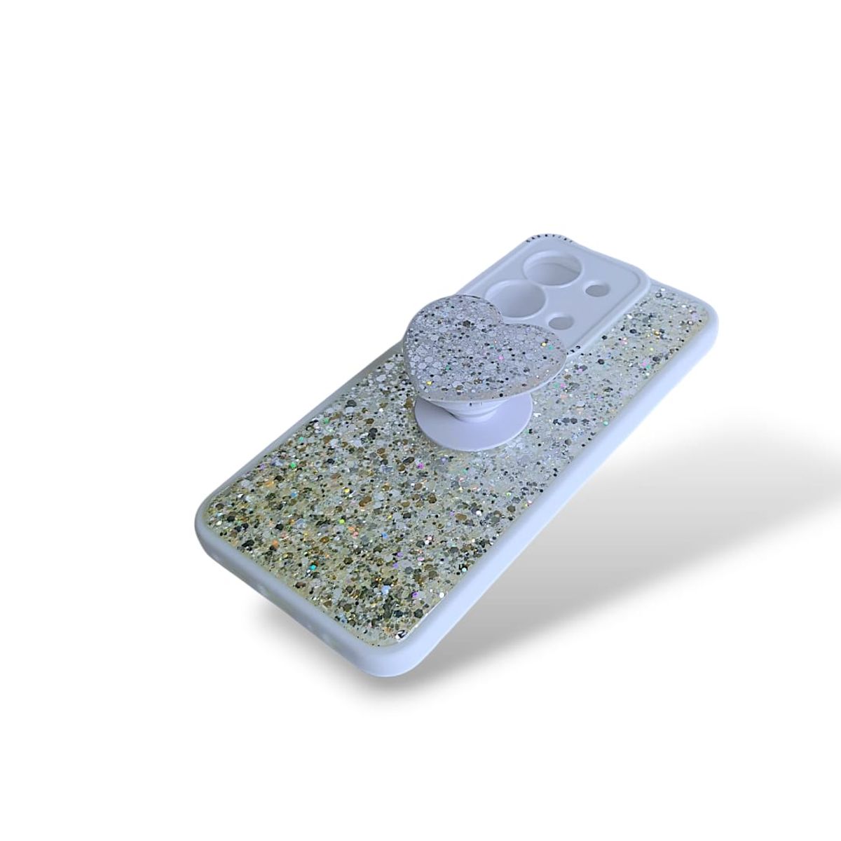 GENERICO - CARCASA PARA XIAOMI REDMI 15C GLITTER BRILLO BLANCO CON POP SOCKET