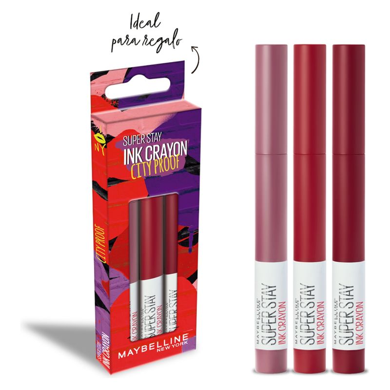 MAYBELLINE - Set Labiales Ink Crayon City Proof x3 Maybelline