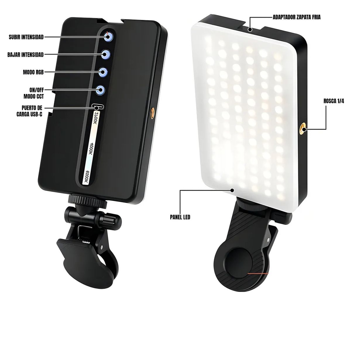 GENERICO - Aro de Luz LED Mushovi M140 Recargable RGB 96 Leds Porta Selfie Negro