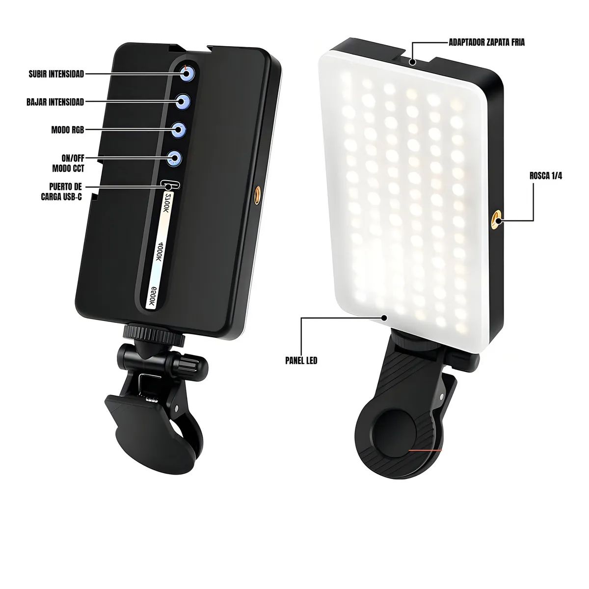 GENERICO - Aro de Luz LED Mushovi M140 Recargable RGB 96 Leds Porta Selfie Negro