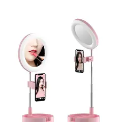GENERICO - Aro de Luz LED Mai Appearance con Espejo y Soporte Celular USB Rosa