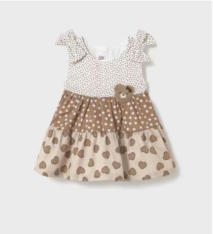 Vestido combinado volantes recien nacida Cafe 1-2 MESES