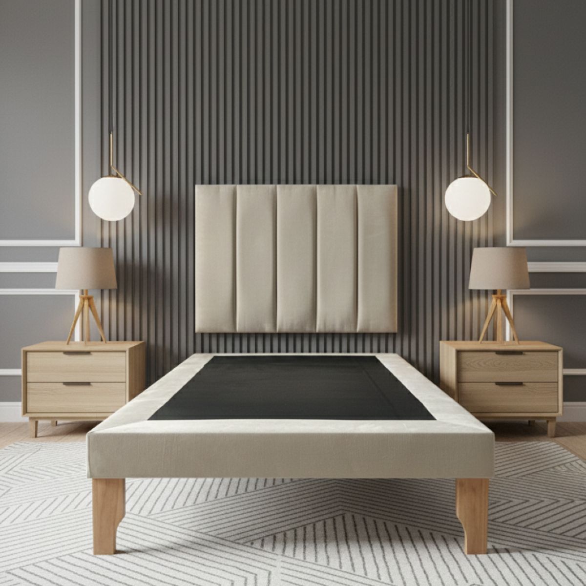 MUEBLES NEW - CAMA DE PLAZA LINEAL BEIGE FELPA