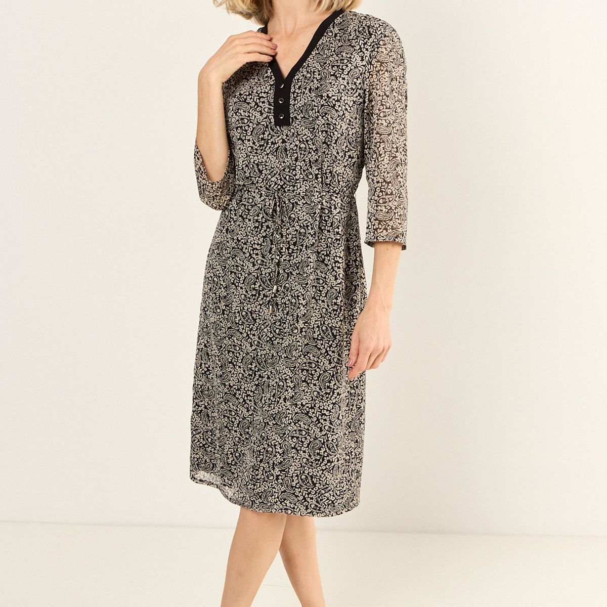 MA GRIFFE - Vestido Estampado Escote En V Mujer Negro Magriffe