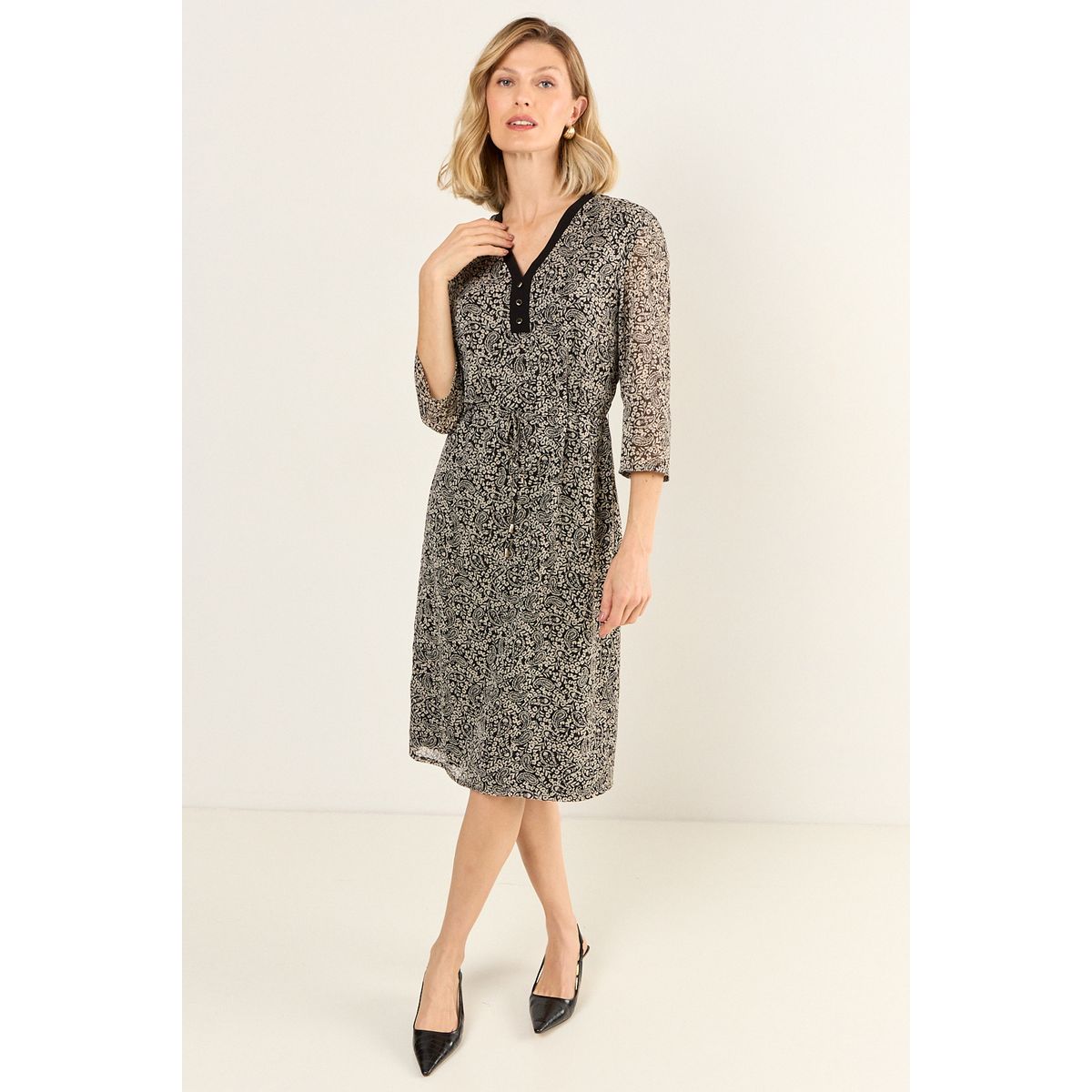 MA GRIFFE - Vestido Estampado Escote En V Mujer Negro Magriffe