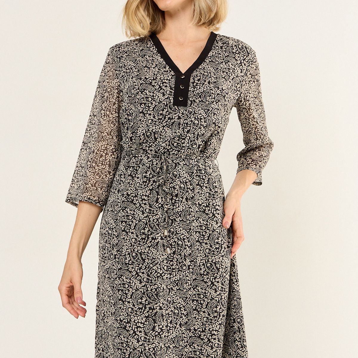 MA GRIFFE - Vestido Estampado Escote En V Mujer Negro Magriffe