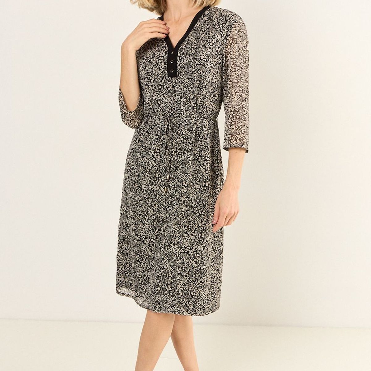 MA GRIFFE - Vestido Estampado Escote En V Mujer Negro Magriffe
