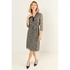 MA GRIFFE - Vestido Estampado Escote En V Mujer Negro Magriffe