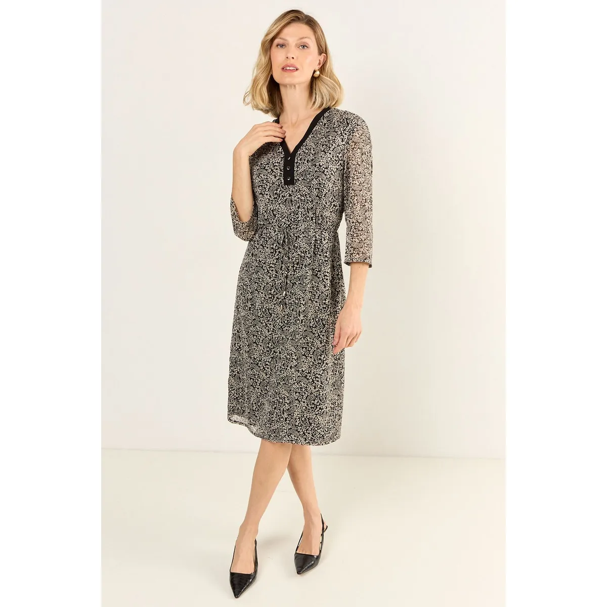MA GRIFFE - Vestido Estampado Escote En V Mujer Negro Magriffe