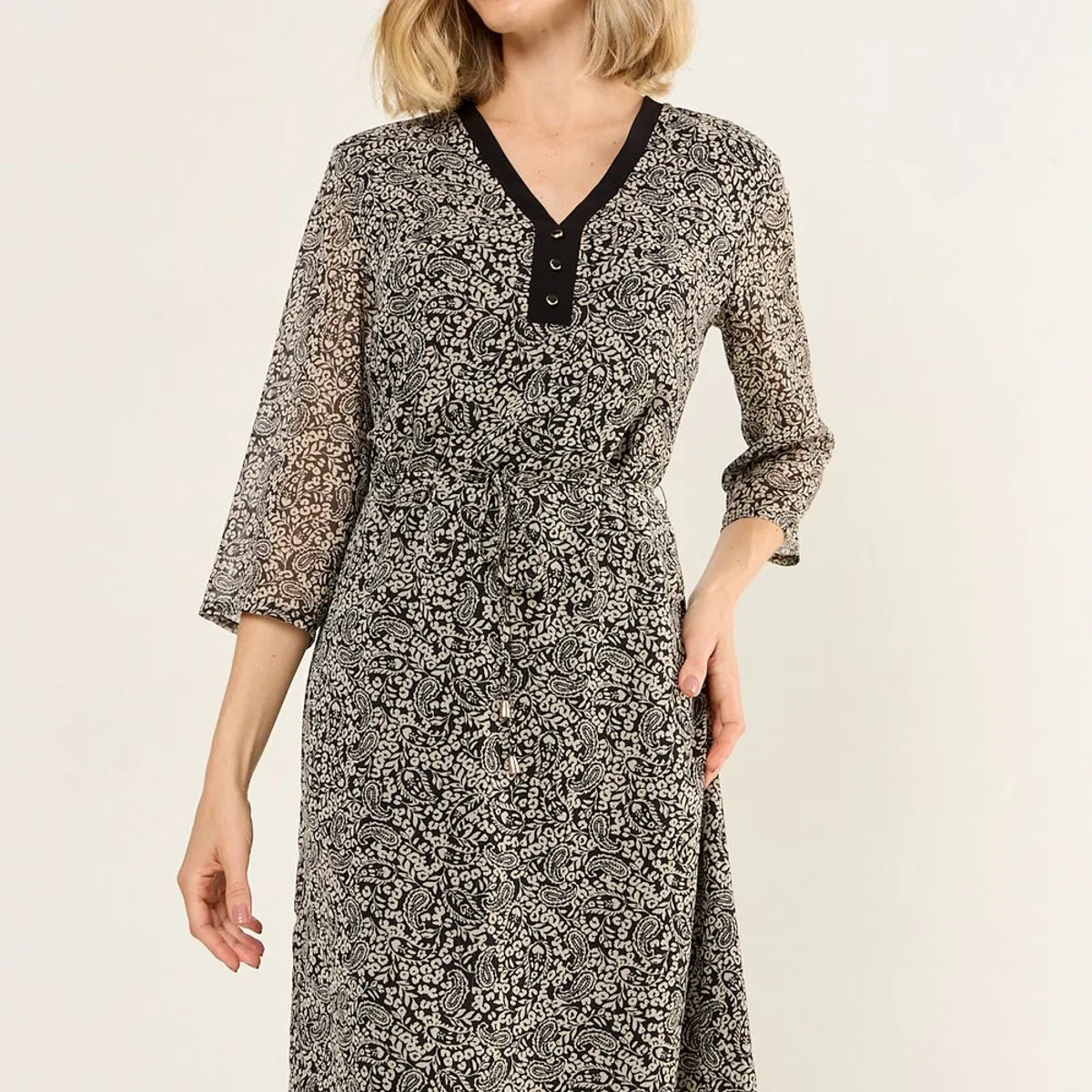 MA GRIFFE - Vestido Estampado Escote En V Mujer Negro Magriffe