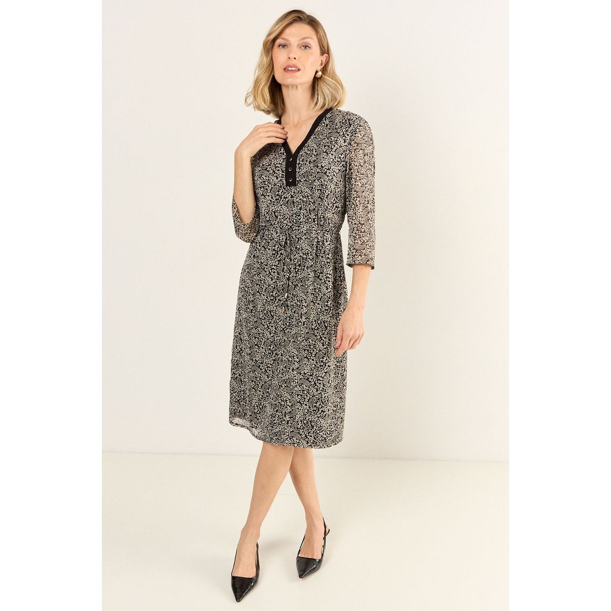 MA GRIFFE - Vestido Estampado Escote En V Mujer Negro Magriffe