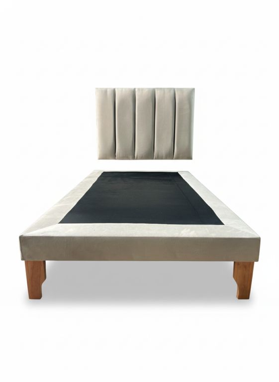 CAMA PLAZA Y MEDIA LINEAL BEIGE FELPA