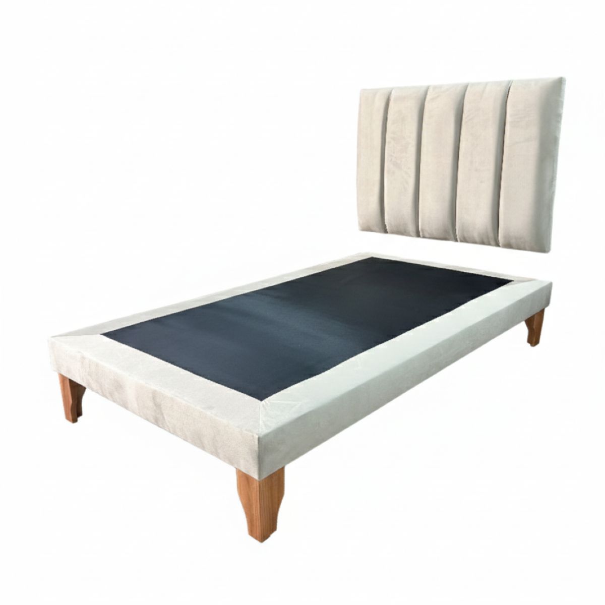 MUEBLES NEW - CAMA PLAZA Y MEDIA LINEAL BEIGE FELPA