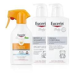 EUCERIN - Pack Baby Baño & Shampoo + Crema + Protector Solar FPS50