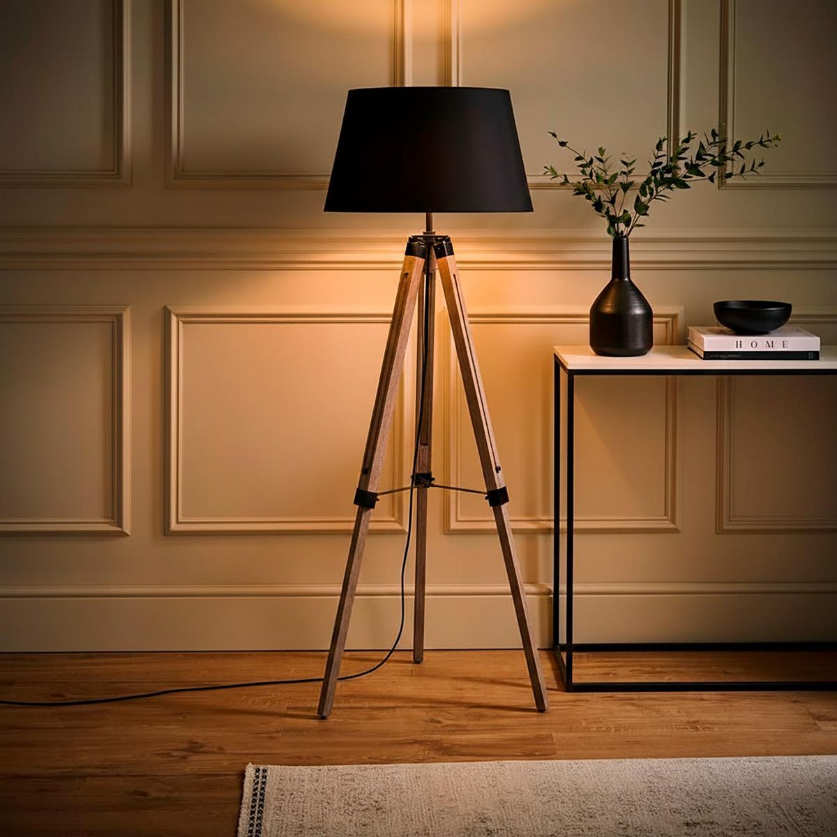 ATMOSPHERA - Lámpara de Pie Trípode Rodo Madera Negra 145 cm Atmosphera