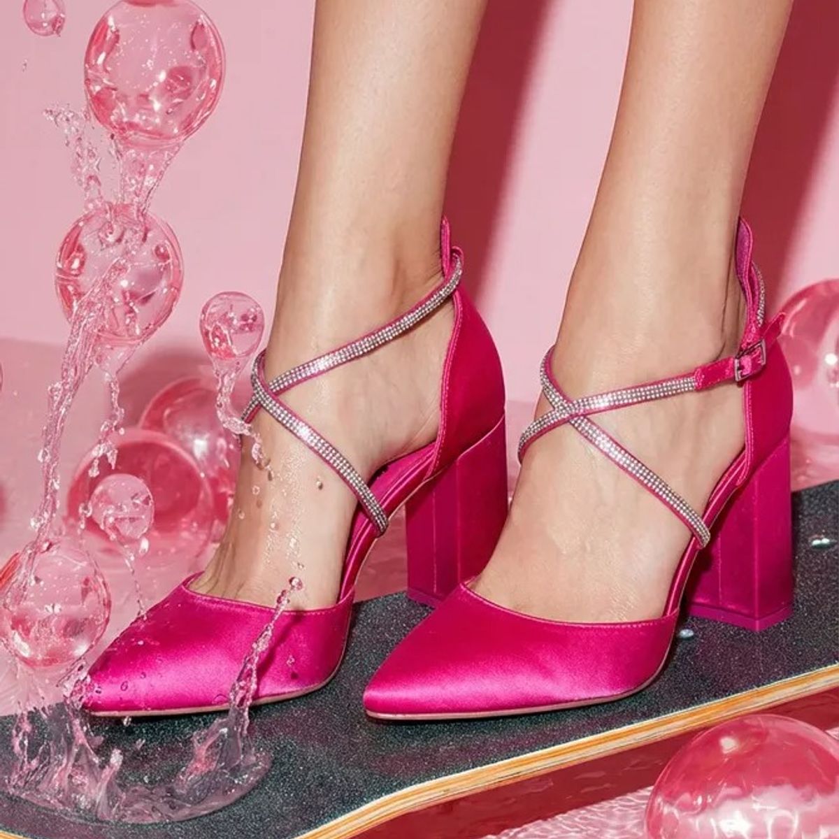 BOVINITA - Zapato Mujer Fucsia Taco Ancho Punta Fina Fiesta Elegante