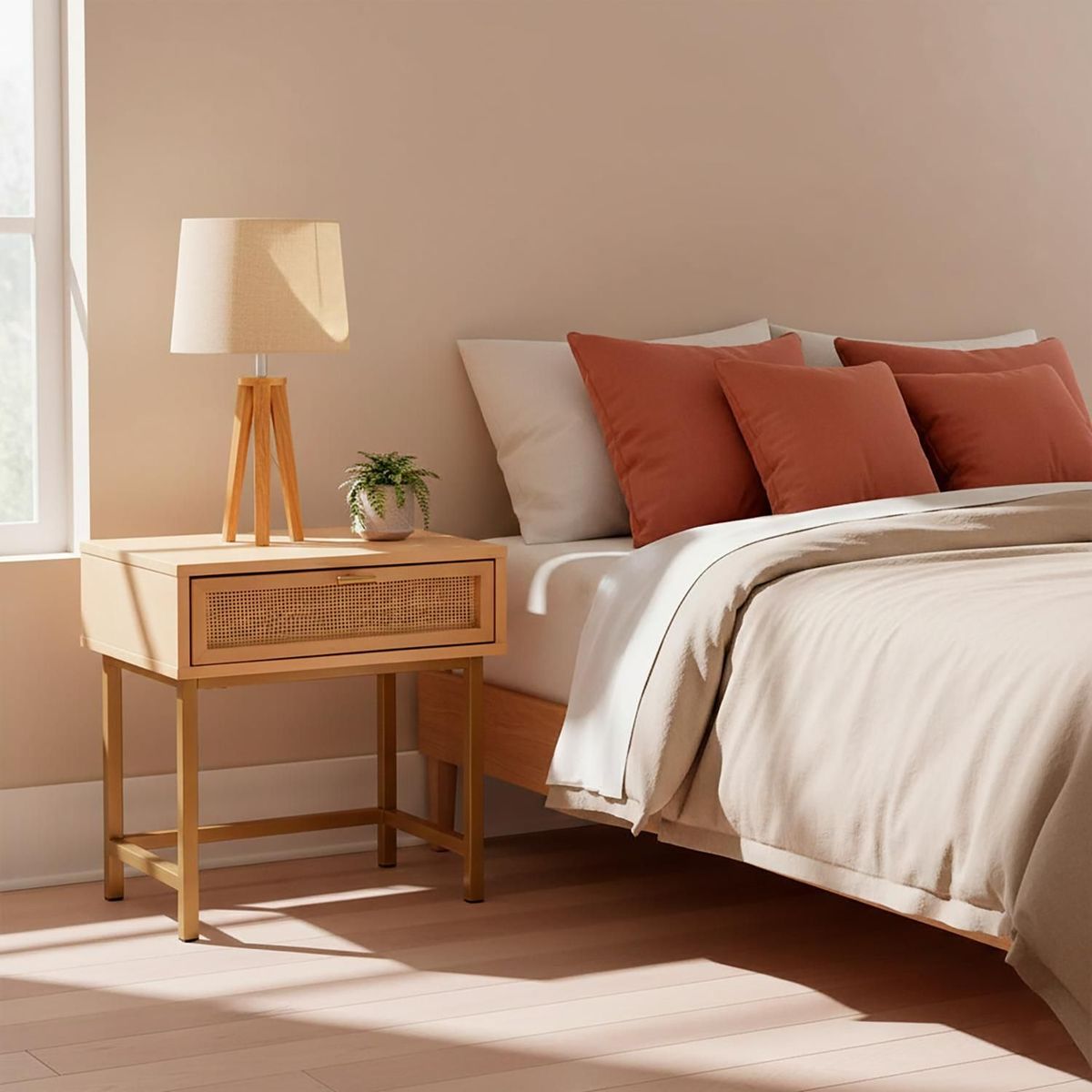 ATMOSPHERA - Velador Con Cajón Madera Ratán 45x35x55 cm Atmosphera