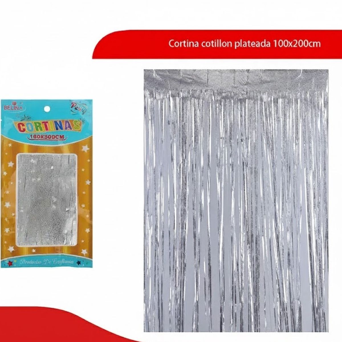 GENERICO - Cortina Cotillon Plateada 100x200cm