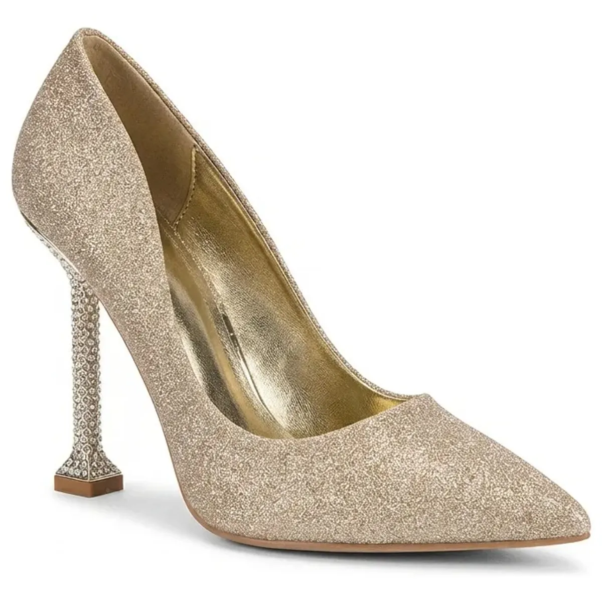 BOVINITA - Zapato Mujer Stiletto Dorado Fiesta Taco Alto Brillos 10 Cm