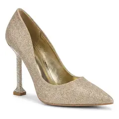 BOVINITA - Zapato Mujer Stiletto Dorado Fiesta Taco Alto Brillos 10 Cm