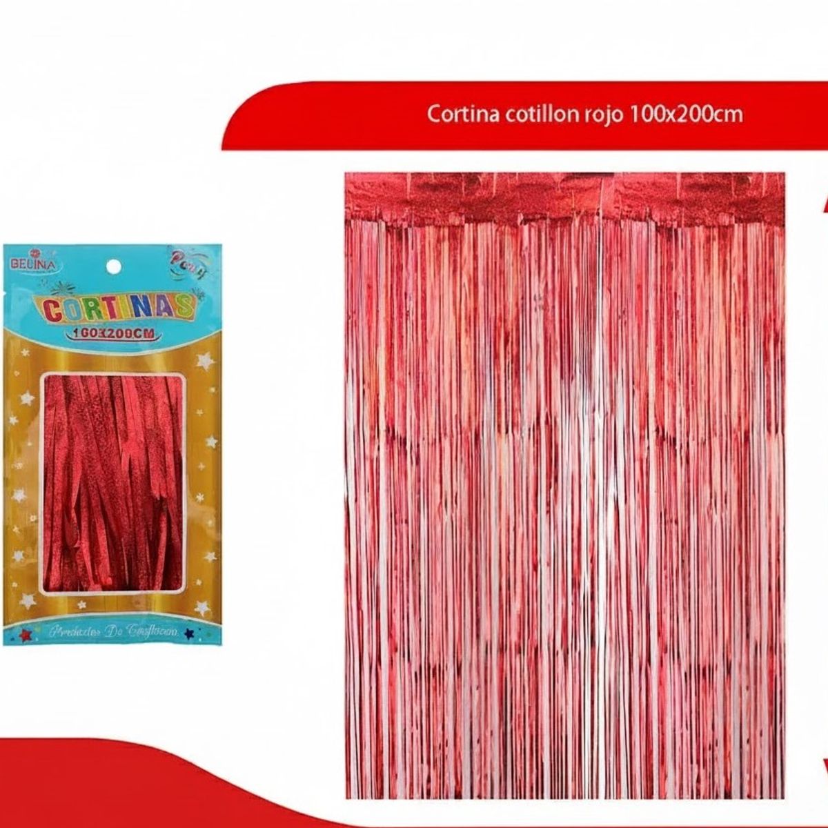 GENERICO - Cortina Cotillon Rojo Metalico 100x200cm