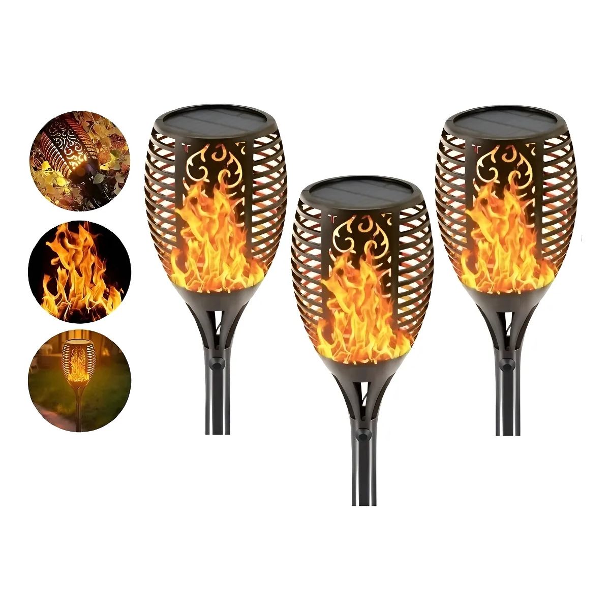 GENERICO - FIGOIMPORT X3 Estacas Lampara Luces Solares Antorchas Led Negro