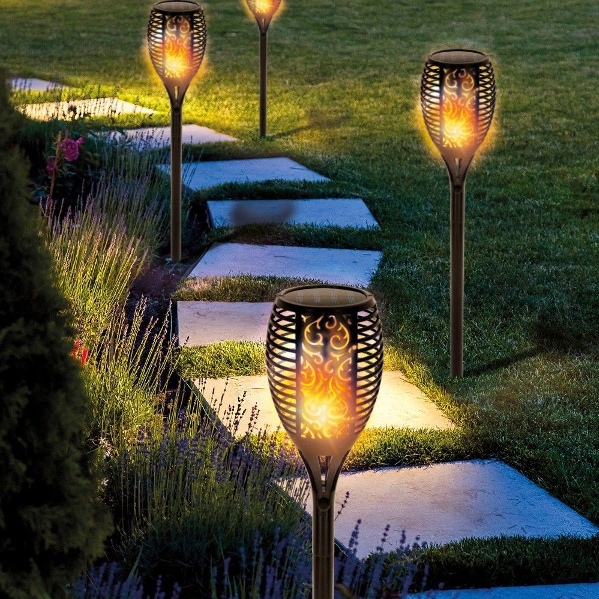 GENERICO - FIGOIMPORT X3 Estacas Lampara Luces Solares Antorchas Led Negro