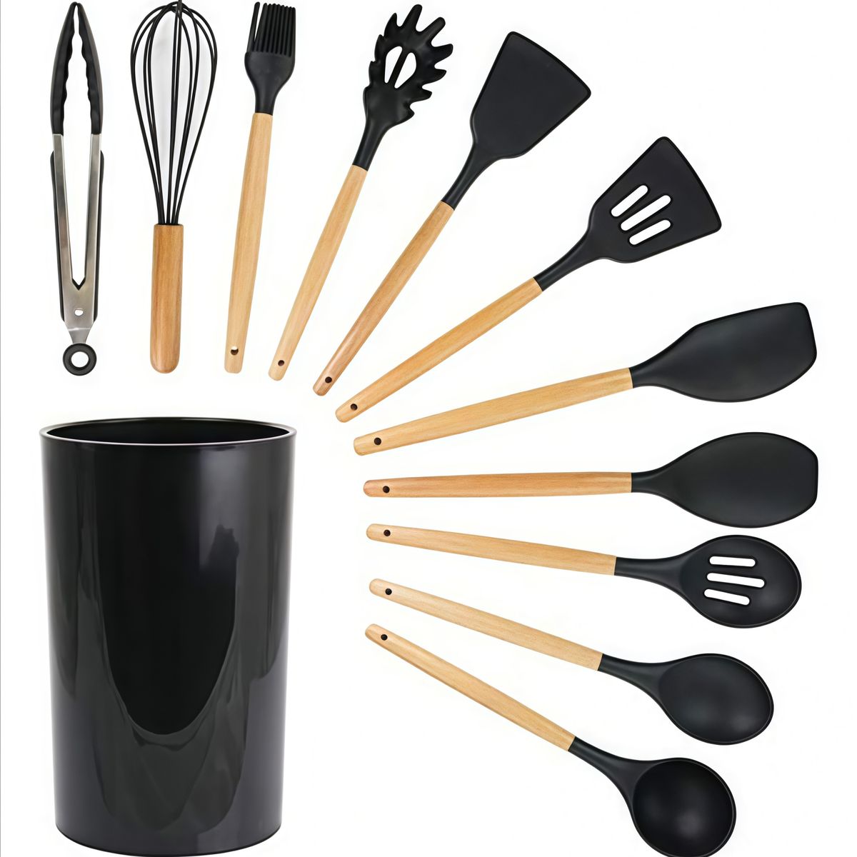 GENERICO - Set 12pcs Utensilios De Cocina De Silicona Antiadherentes Negro