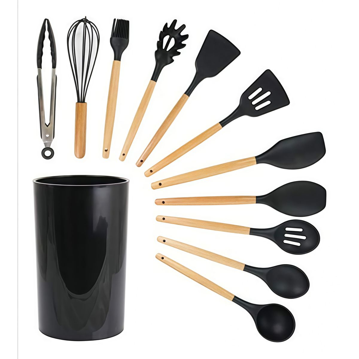 GENERICO - Set 12pcs Utensilios De Cocina De Silicona Antiadherentes Negro