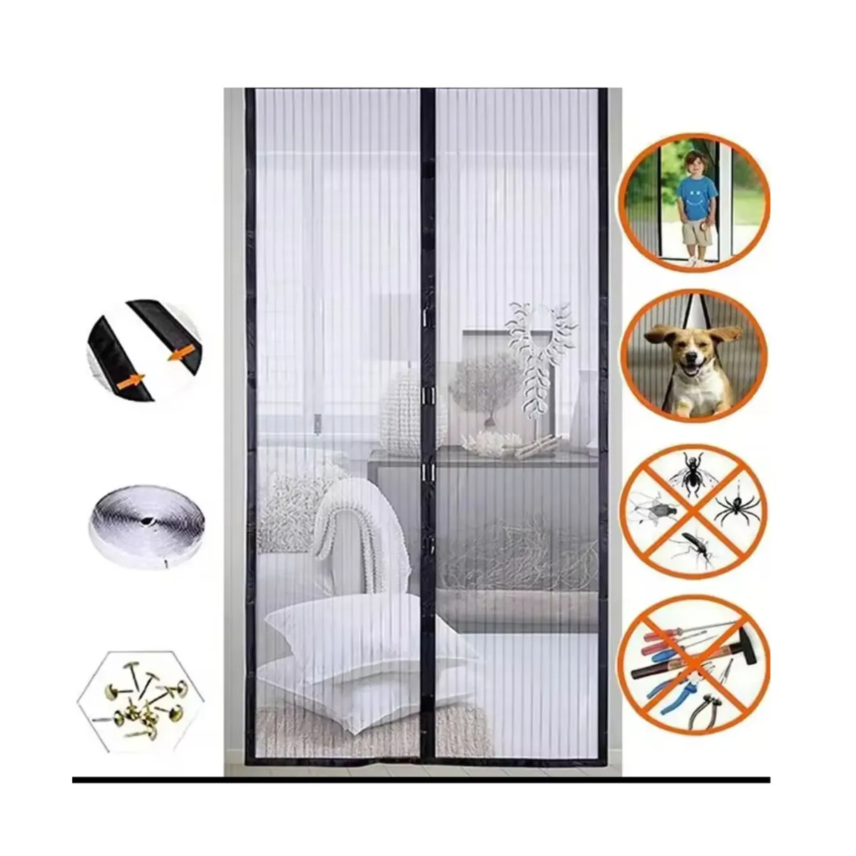 GENERICO - Malla Cortina Mosquitera con imán 100x210 cm