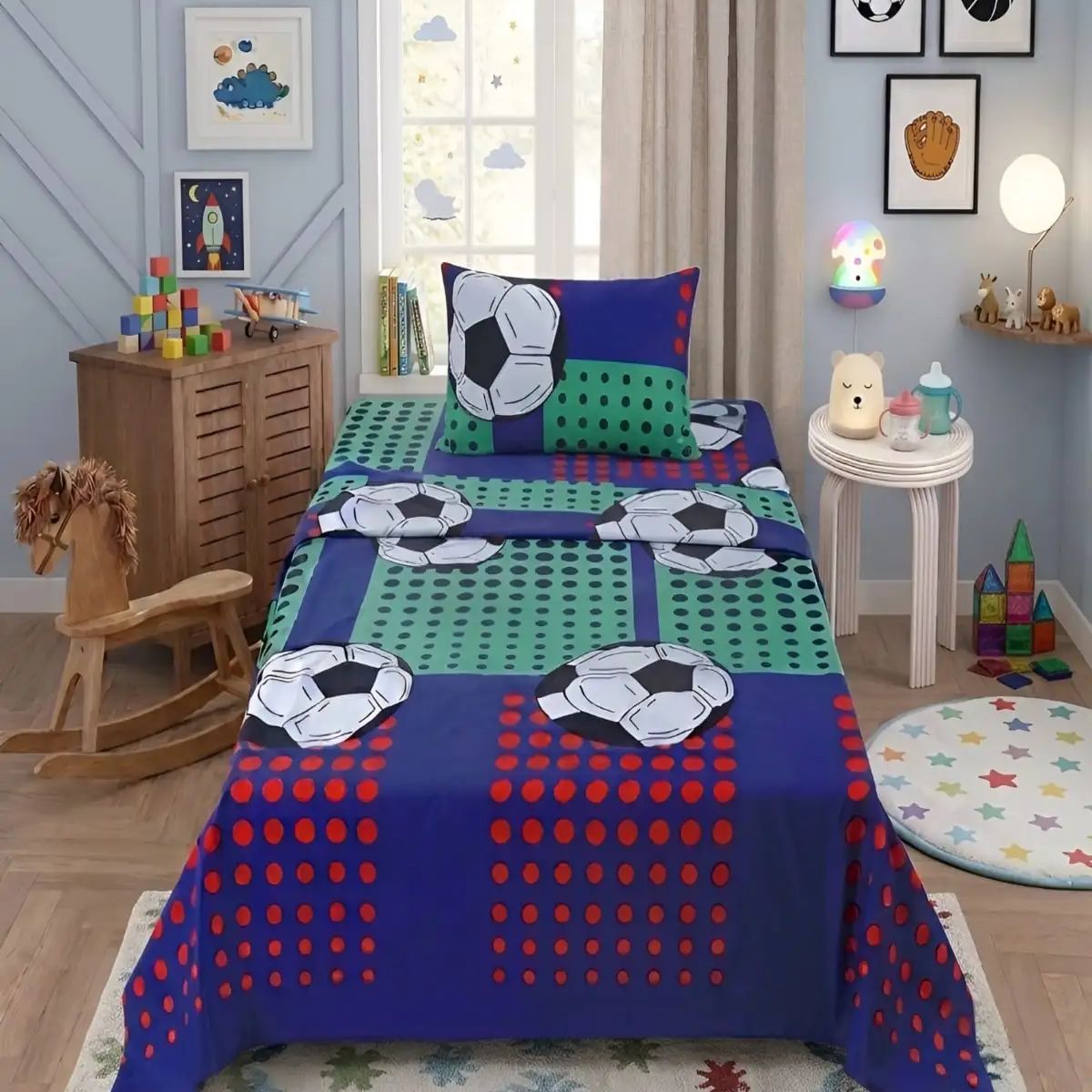 GENERICO - Juego De Sábanas Microfibra  1,5 Plazas Diseño de futbol