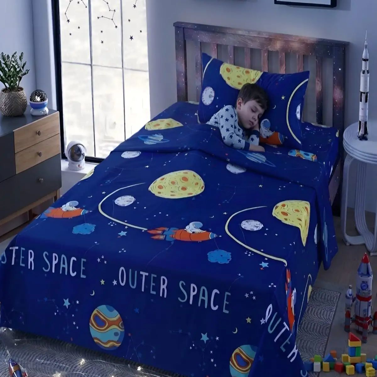 GENERICO - Sábanas infantiles  1 Plaza Diseño de planetas ultra suave