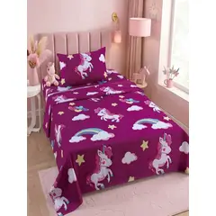 GENERICO - Sábanas infantiles 1,5 Plazas Diseño unicornio morado ultra suave