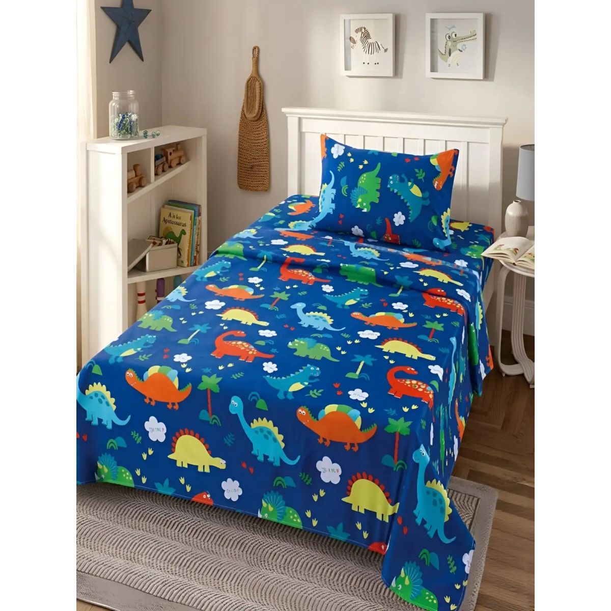 GENERICO - Sábanas infantiles  1,5 Plazas Diseño de dinosaurios ultra suave