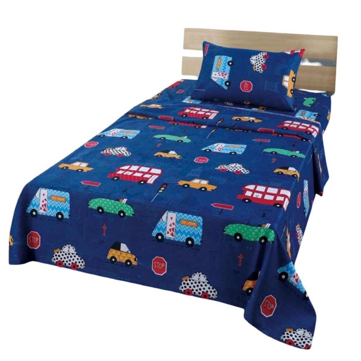 GENERICO - Sabanas infantil de verano Autitos niño 1 plaza MAS 1 ALMOHADA