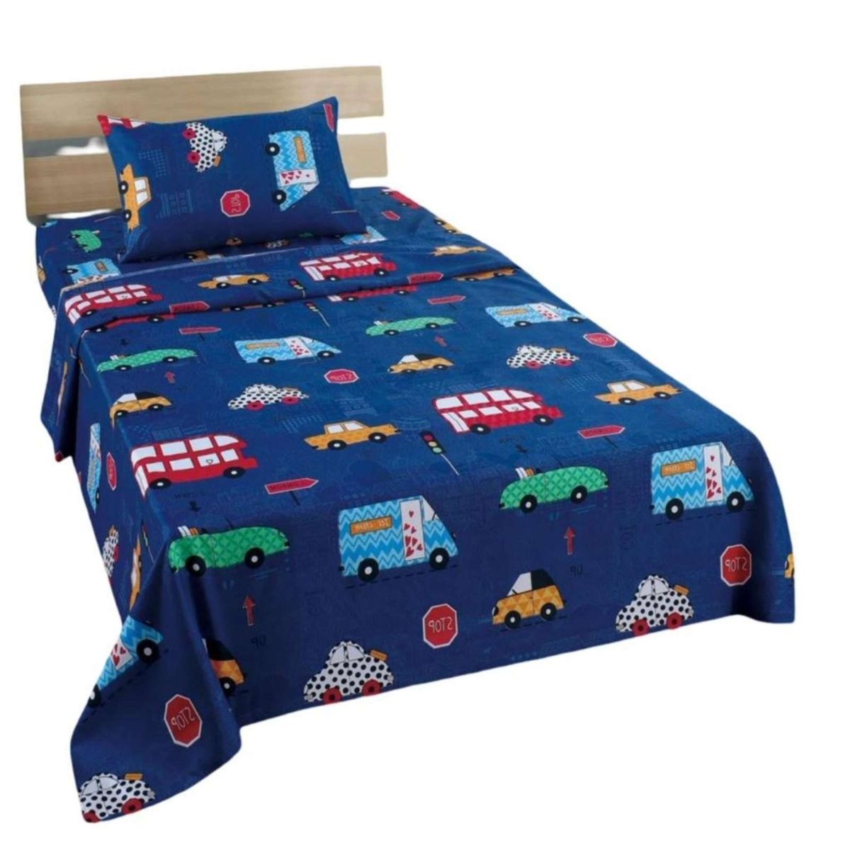 GENERICO - Sabanas infantil de verano Autitos niño 1 plaza MAS 1 ALMOHADA