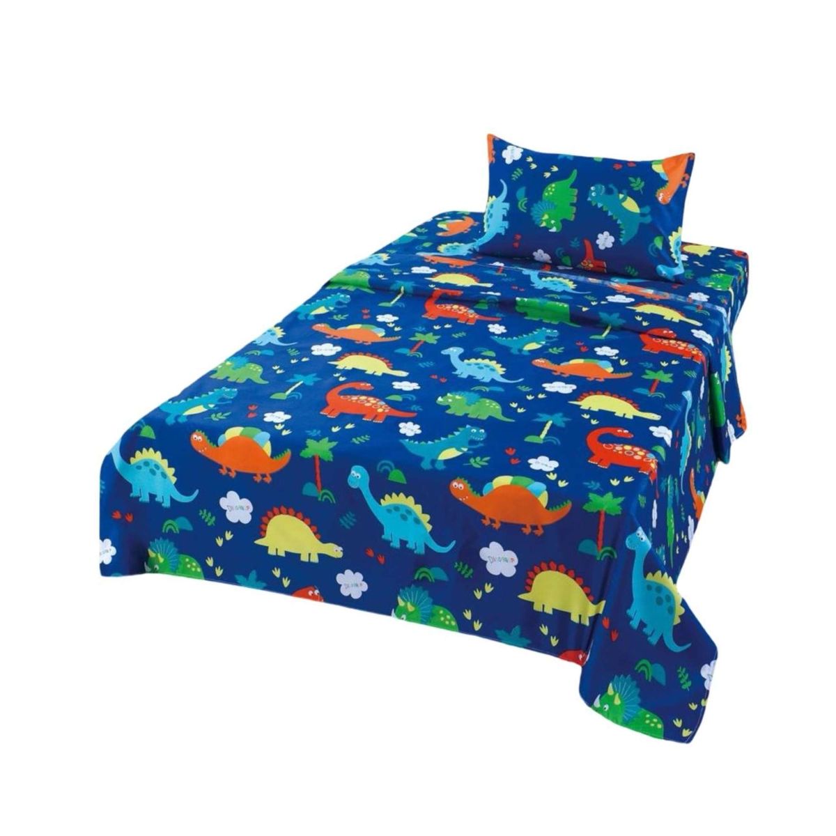 GENERICO - Sabanas infantil de verano Dinosaurio niño 1 plaza MAS 1 ALMOHADA