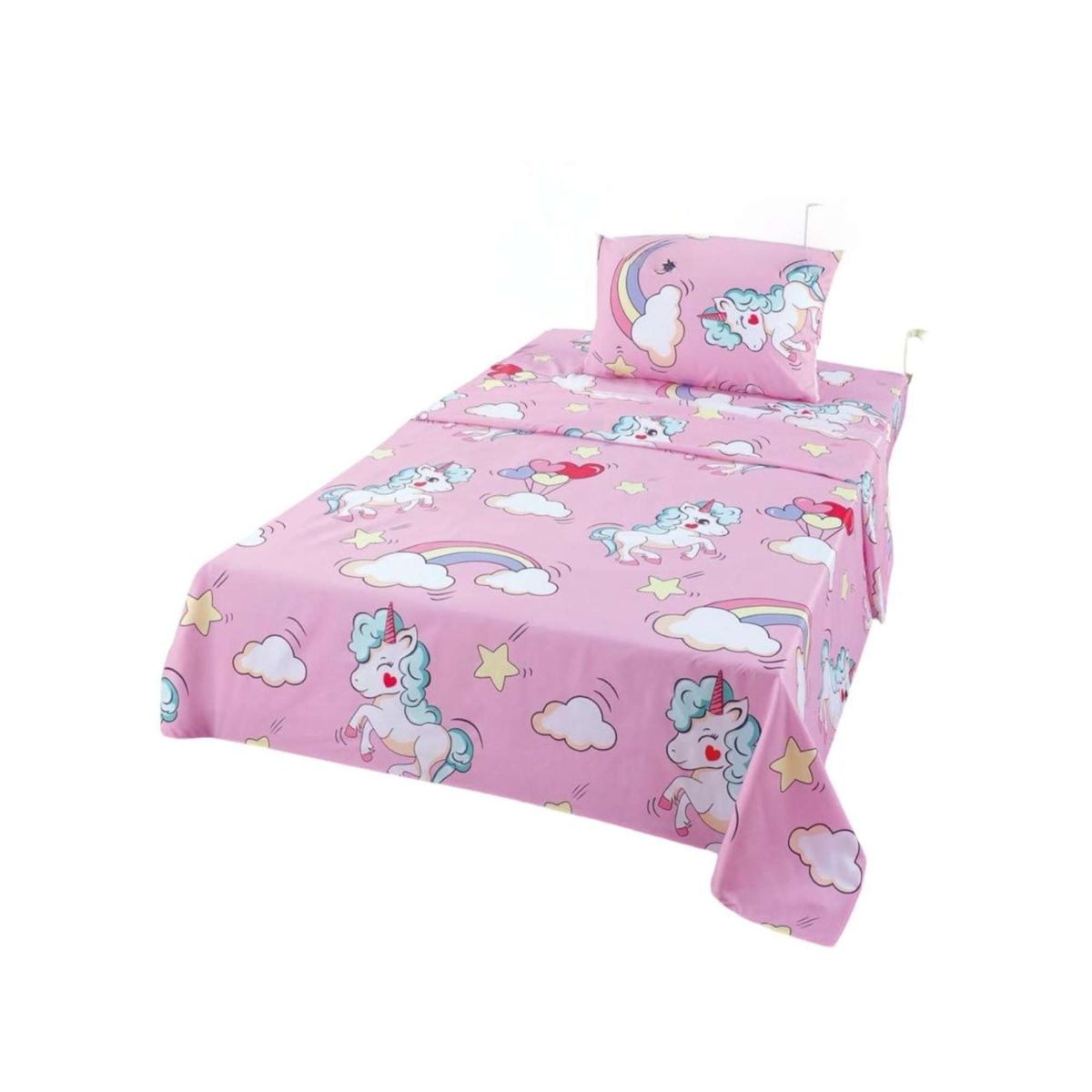 GENERICO - Sabanas infantil de verano Unicornio niña plaza y media MAS 1 ALMOHADA
