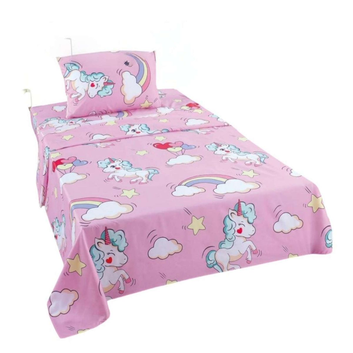 GENERICO - Sabanas infantil de verano Unicornio niña plaza y media MAS 1 ALMOHADA
