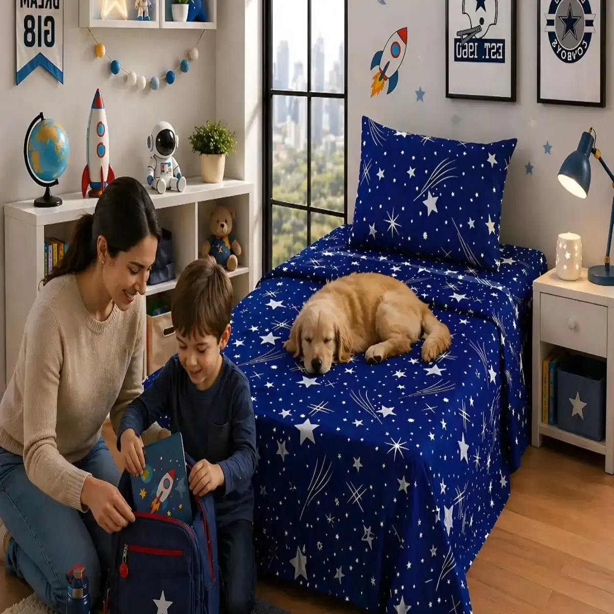 GENERICO - Juego De Sábanas Microfibra  1,5 Plazas Diseño de estrellas