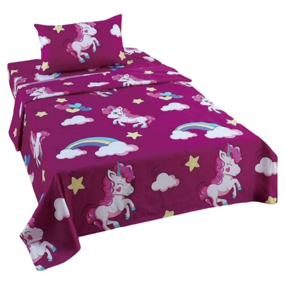GENERICO - Juego de Sabanas de verano Unicornio niña Infantil 1 plaza  MAS 1 ALMOHADA