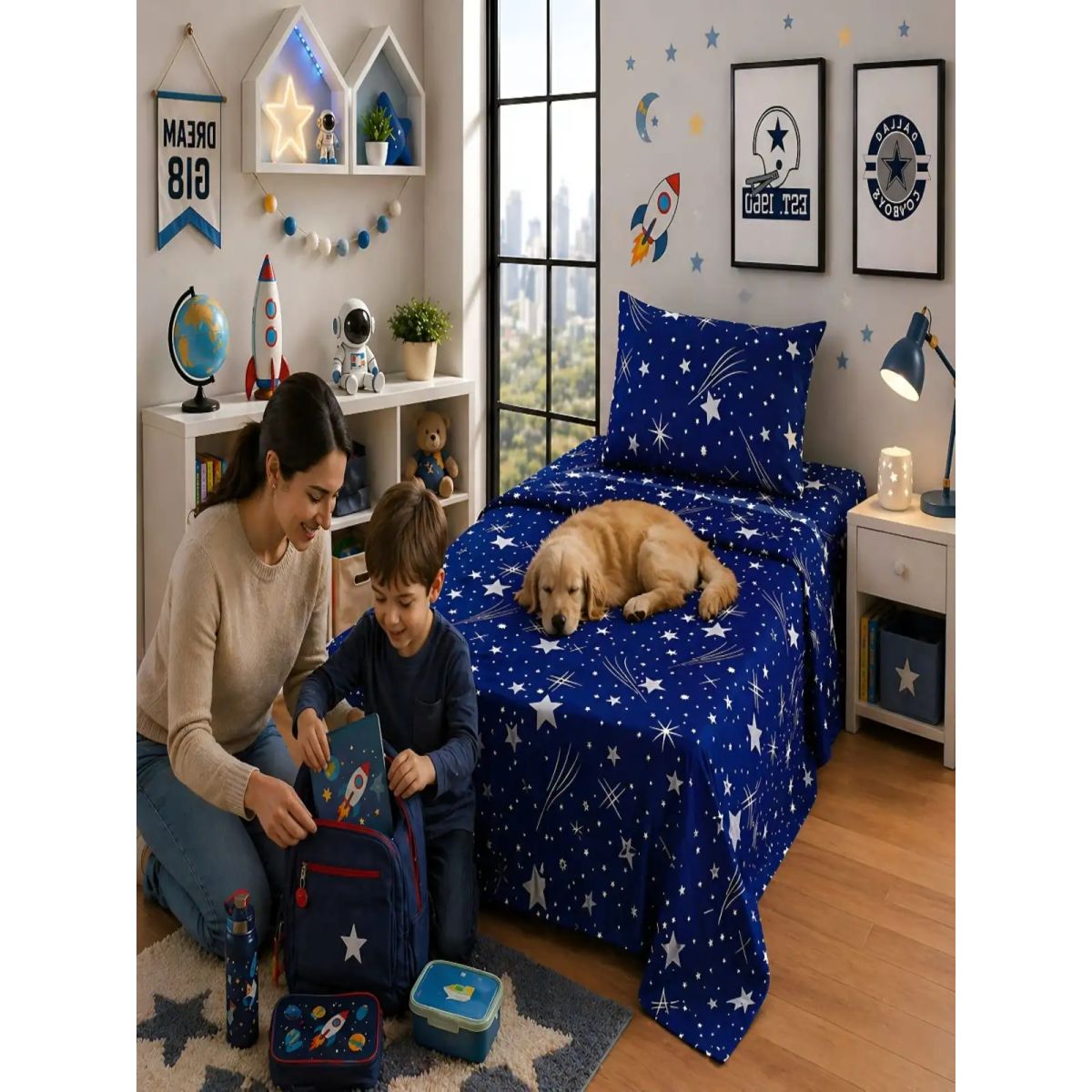 GENERICO - Sábanas infantiles  1 Plaza Diseño estrellas ultra suave