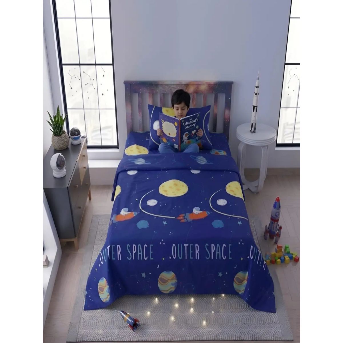 GENERICO - Sábanas infantiles  1 Plaza Diseño de planetas ultra suave