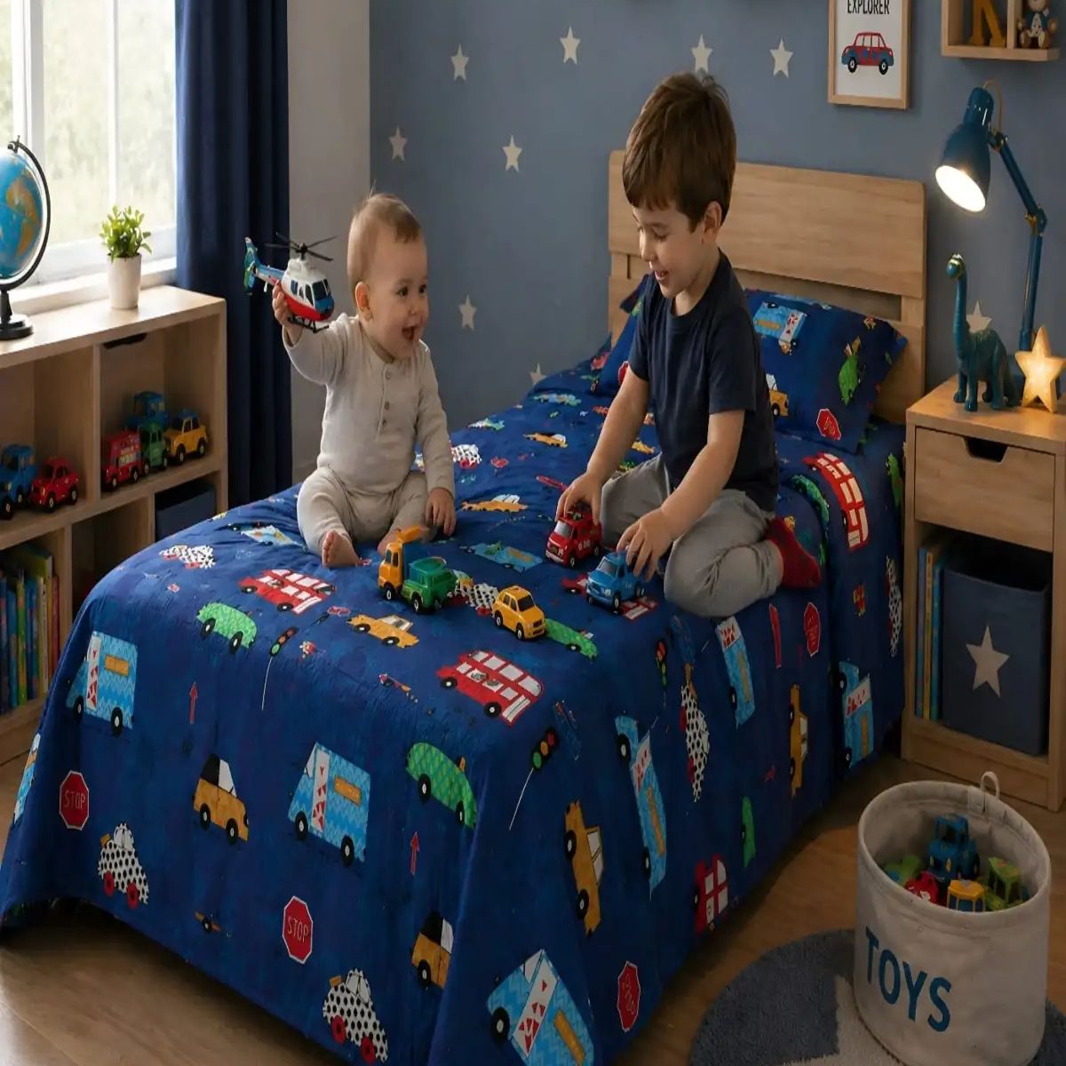 GENERICO - Sábanas infantiles  1,5 Plazas Diseño de carros ultra suave